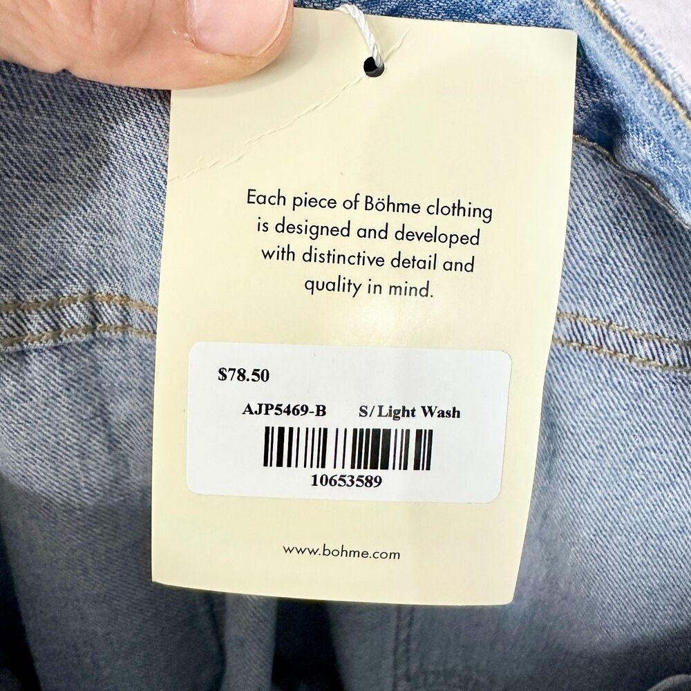 Bohme Kadie High Rise Baggy Jeans Light Wash Size Small NWT Button Cuff Rigid - Picture 11 of 11